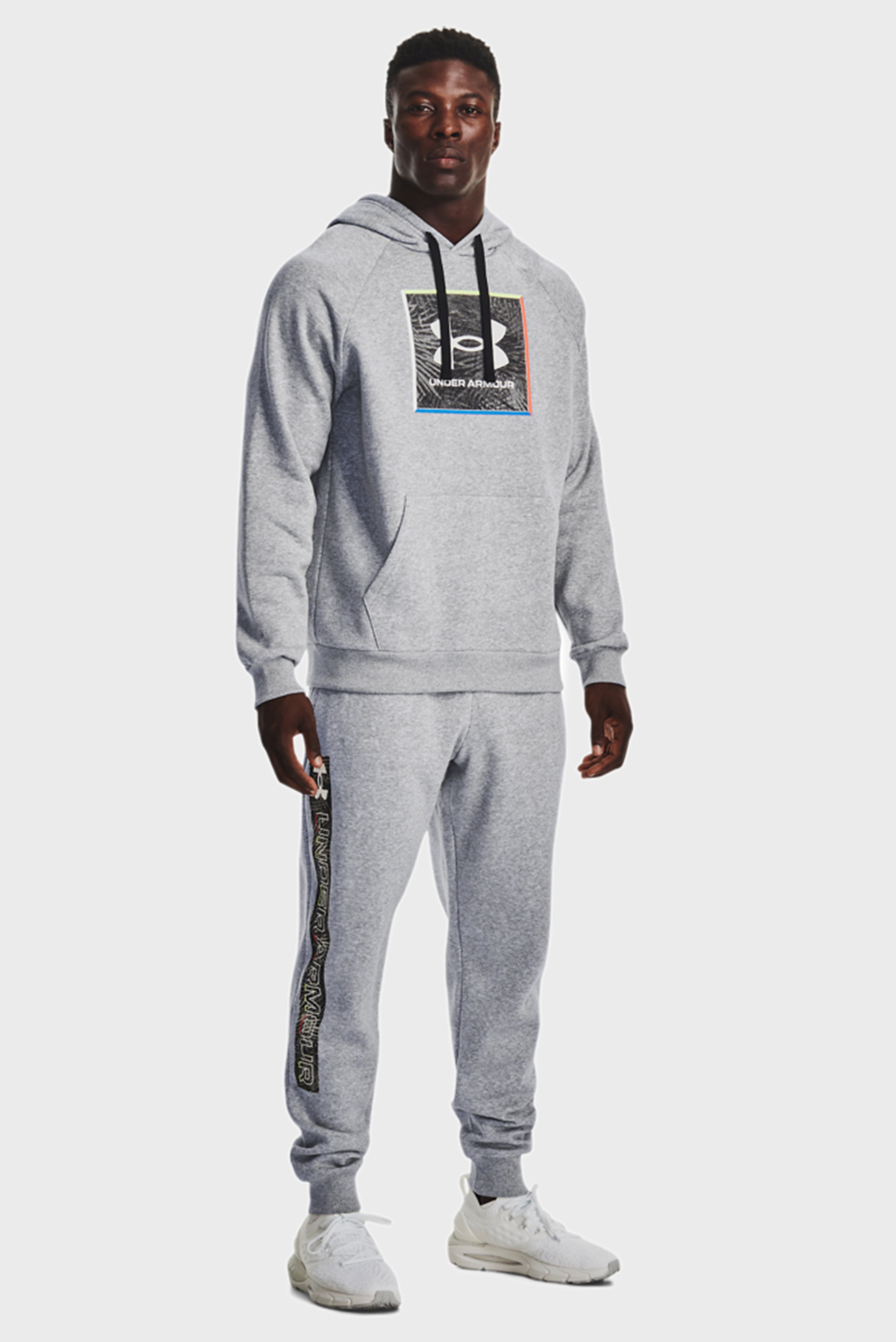 Мужские серые спортивные брюки UA RIVAL FLC GRAPHIC JOGGER 8