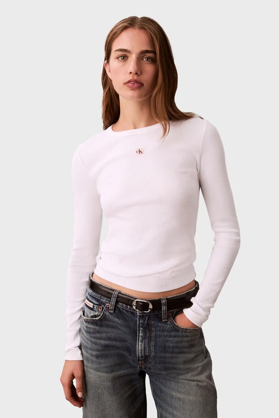 Лонгслив LS WOVEN LABEL 2X2 RIB CREW TOP Calvin Klein Jeans