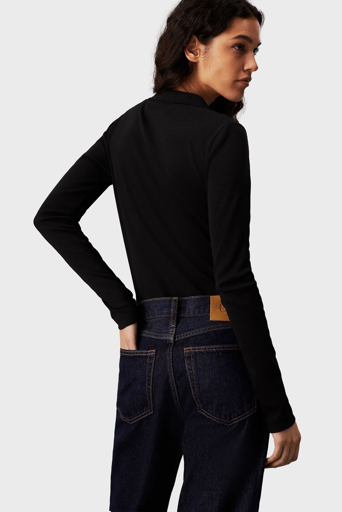 Женское черное поло WOVEN LABEL RIB POLO 3