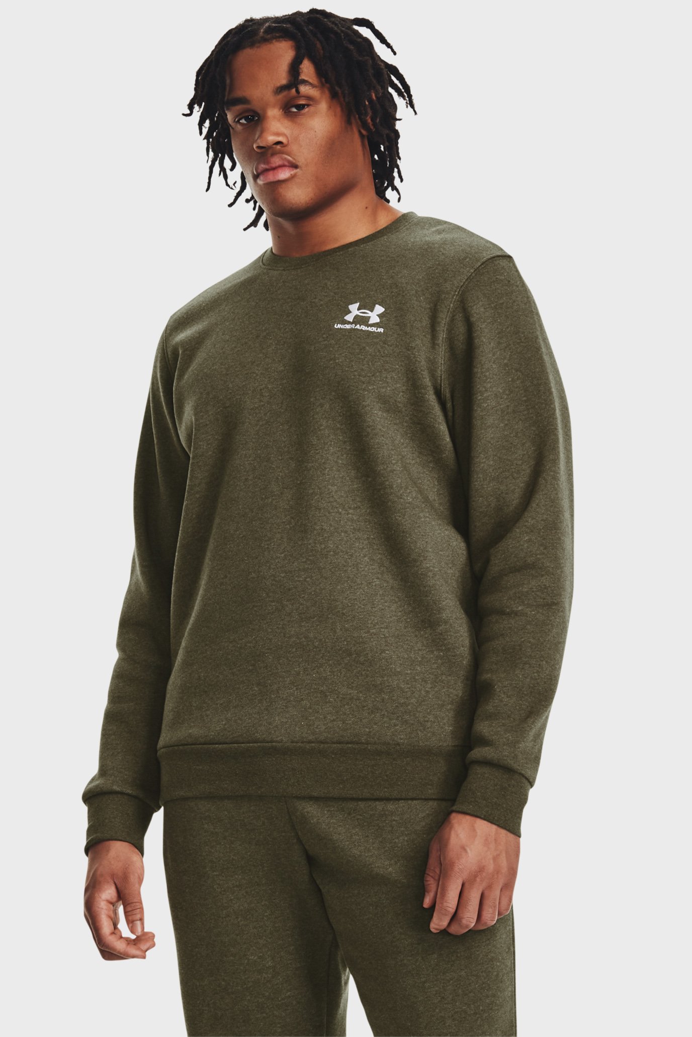 Мужской оливковый свитшот UA Essential Fleece Crew-GRNUnder Armour Мужской оливковый свитшот UA Essential Fleece Crew-GRN 7