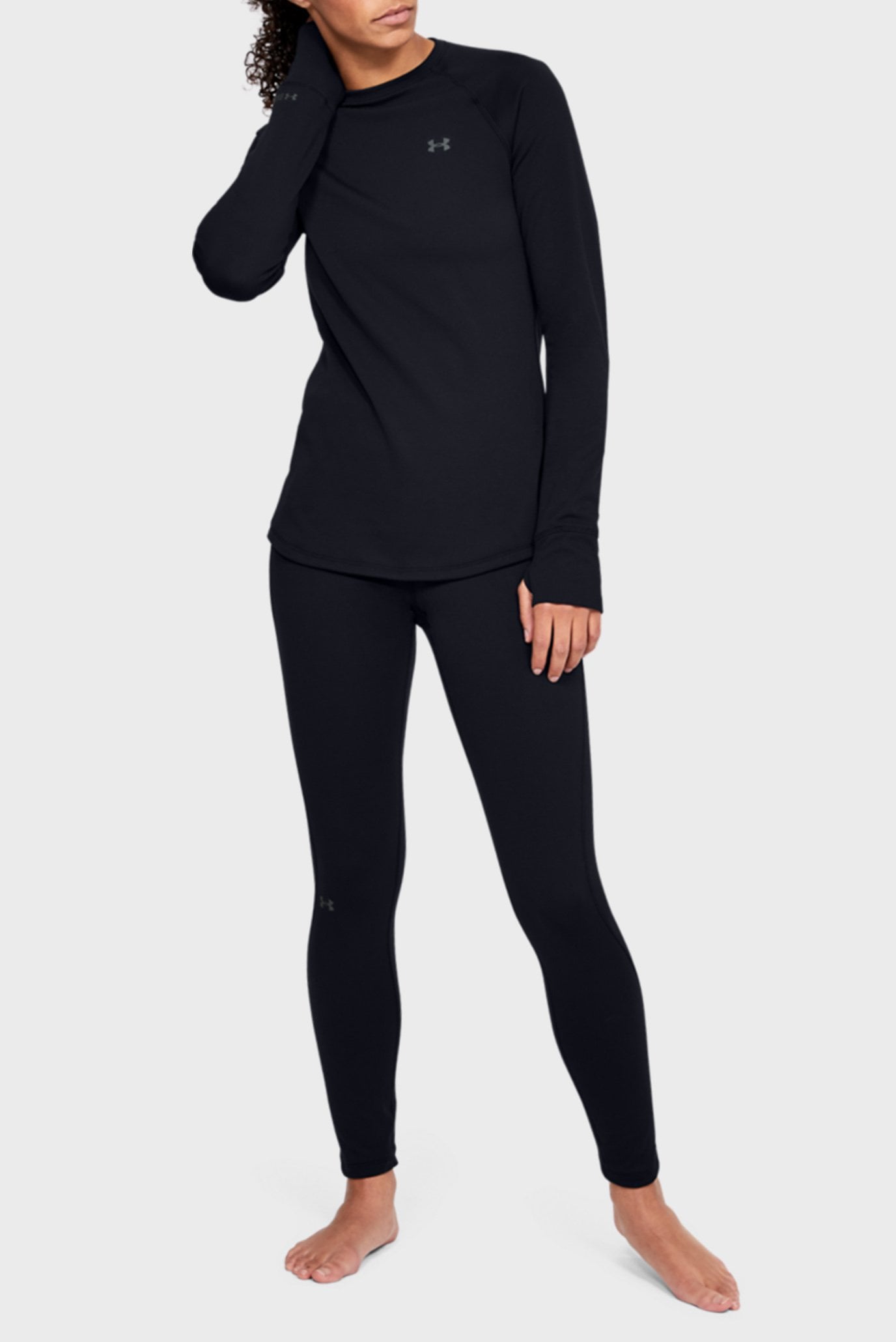 Женский черный термореглан UA Base Crew 2.0 2