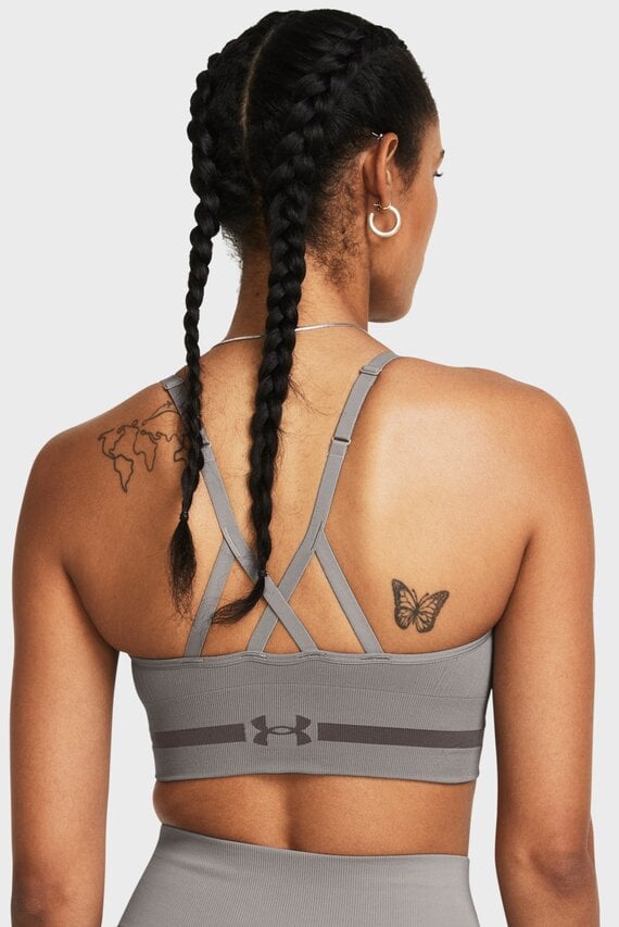 Женский серый спортивный топ UA Seamless Low Long Bra
