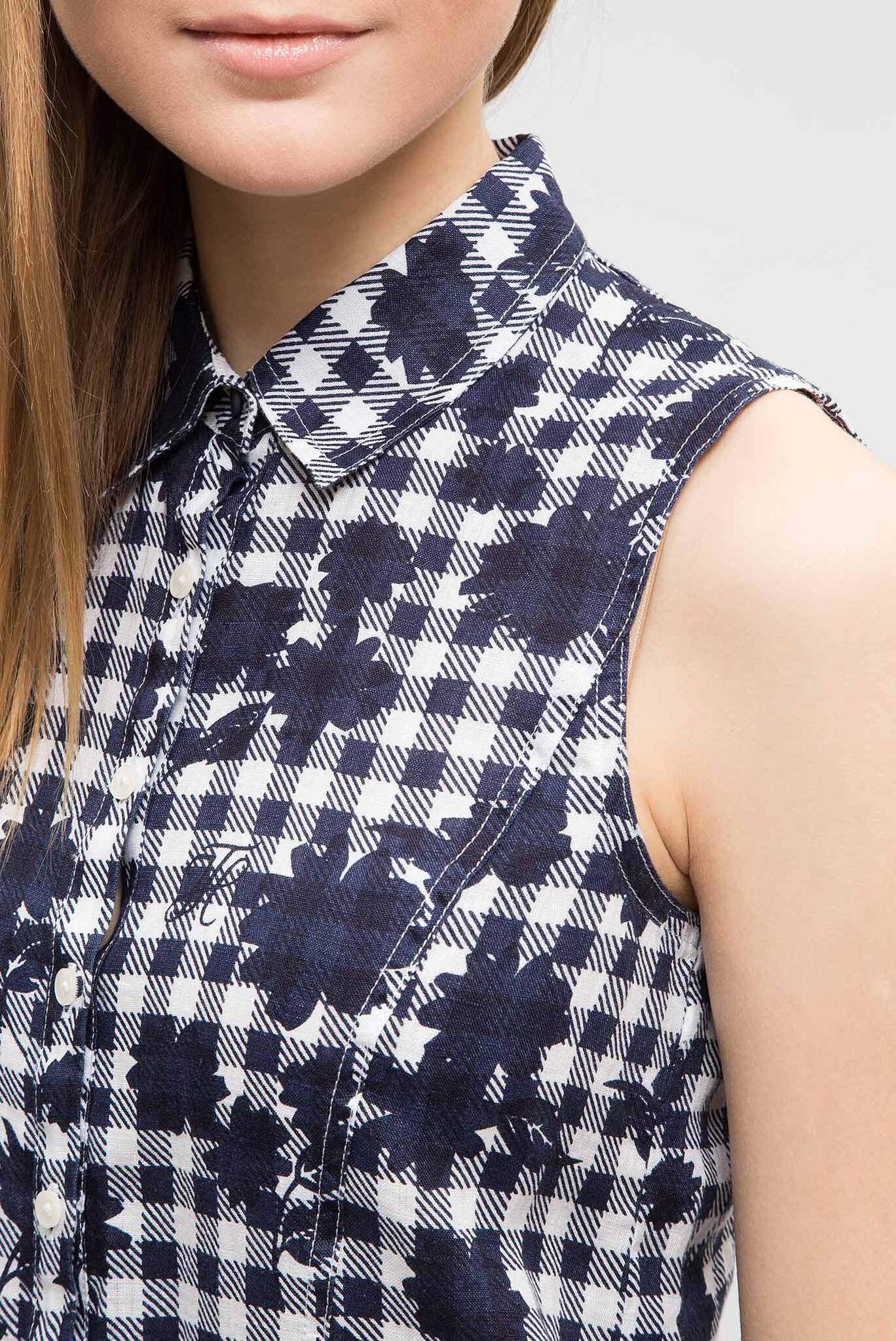 Женская темнo-синяя блуза в клетку 4