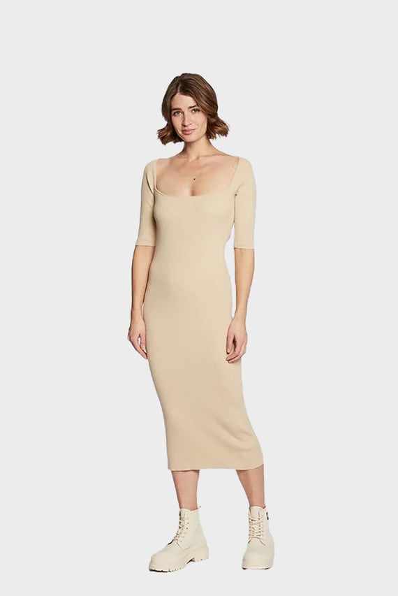 Платье RIB SQUARE-NECK MIDI DRESS