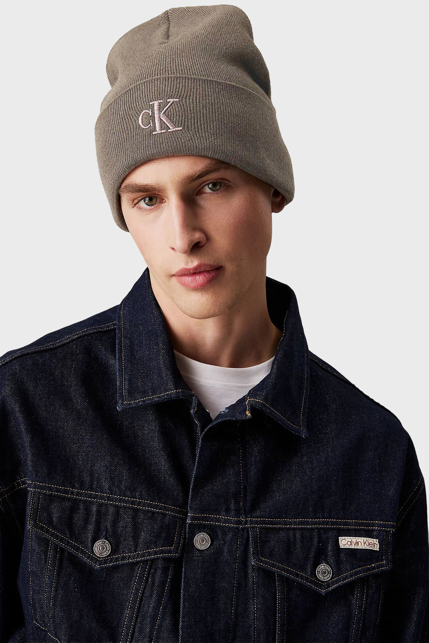 Мужская коричневая шерстяная шапка THICK EMBROIDERY BEANIE 2