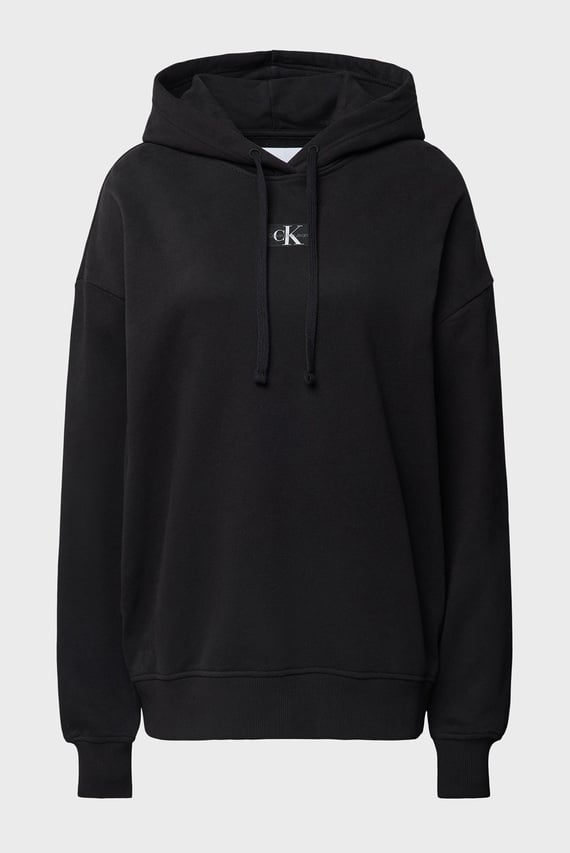 Женское черное худи WOVEN LABEL OVERSIZED HOODIE