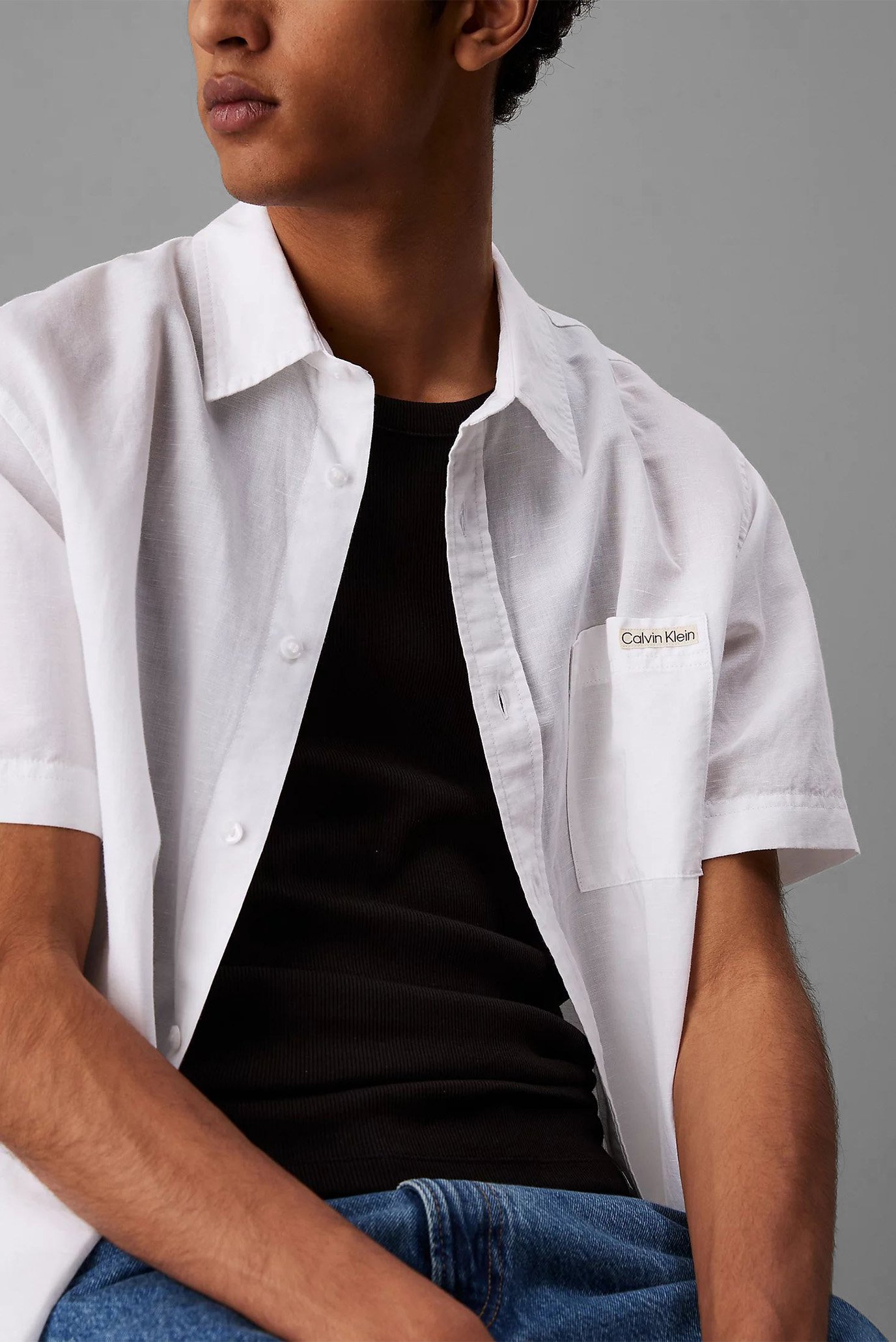 Мужская белая рубашка LINEN COTTON S S SHIRTCalvin Klein Jeans Мужская белая рубашка LINEN COTTON S S SHIRT 4