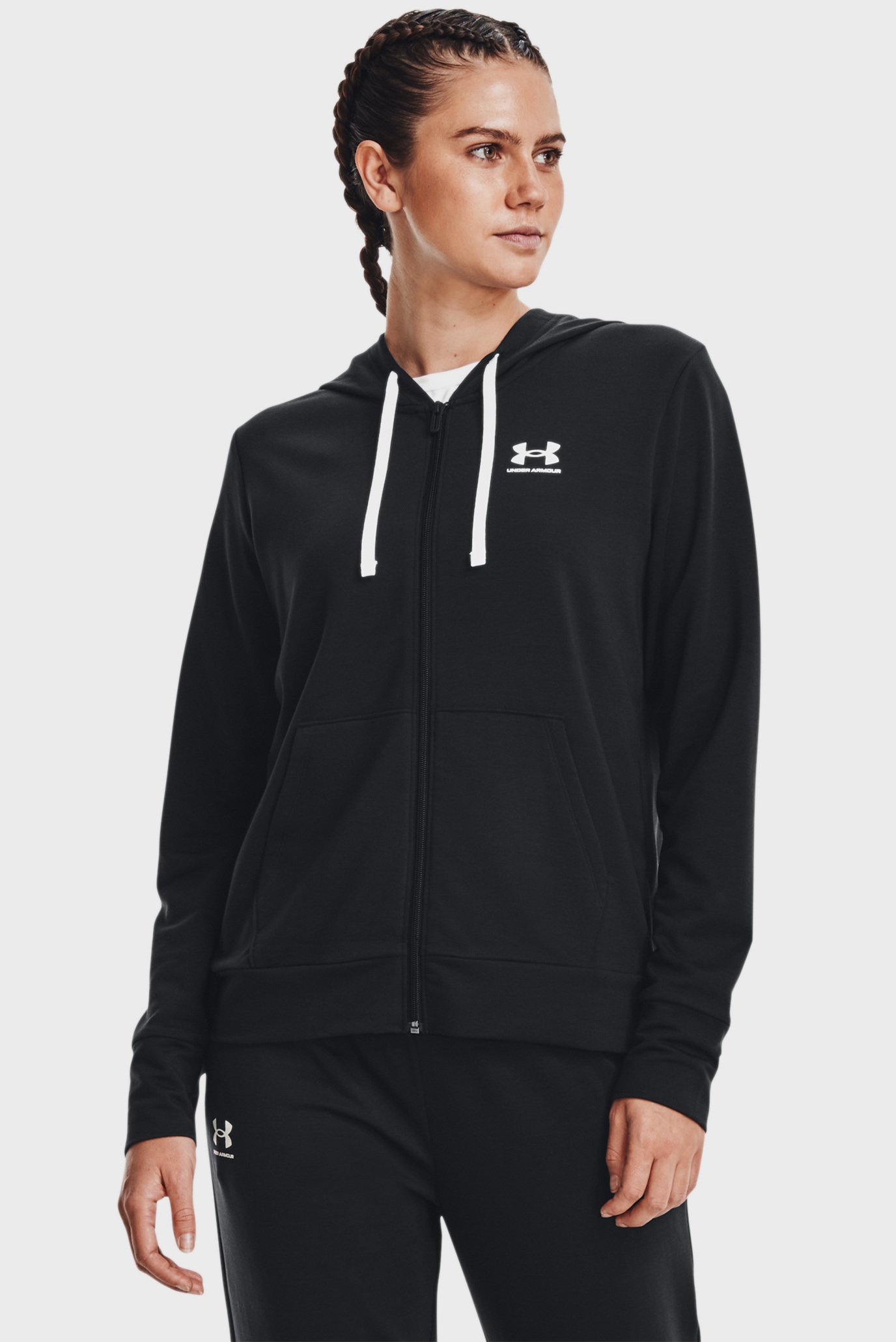 Женское черное худи UA Rival Terry Full-Zip Hoodie 1