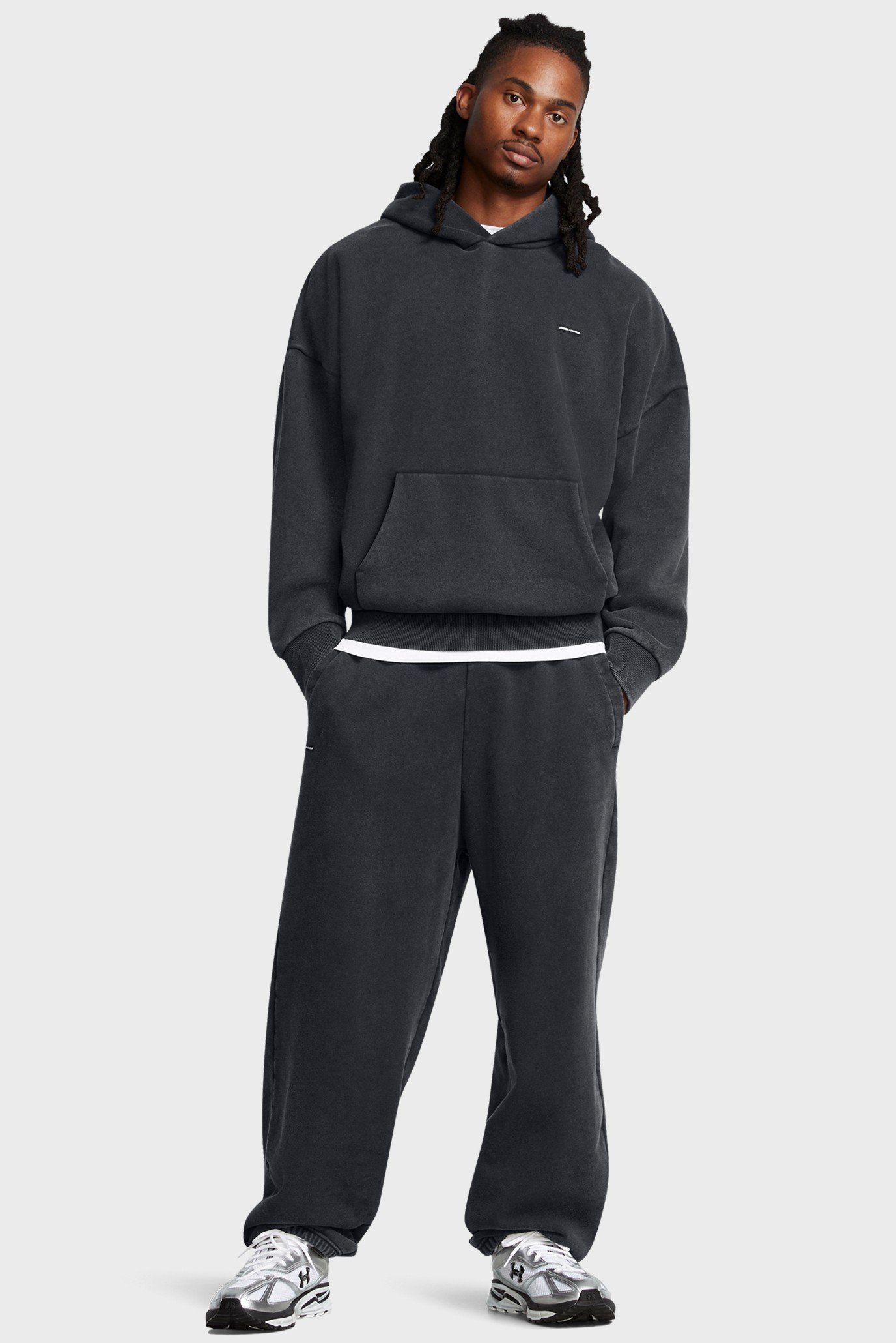 Мужское черное худи UA Icon HWT Flc Wash OS Hood 2