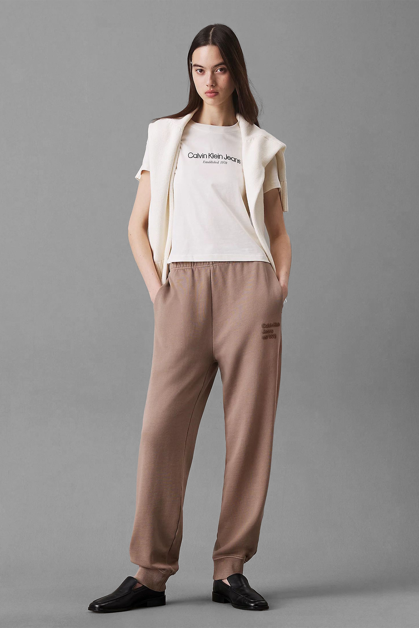 Женские коричневые спортивные брюки WASHED PUFF PRINT JOG PANT 2