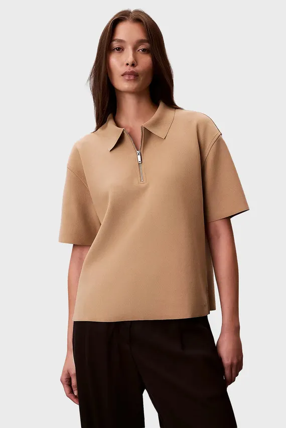 Поло SS TAILORED KNIT COLLAR ZIP TOP Calvin Klein