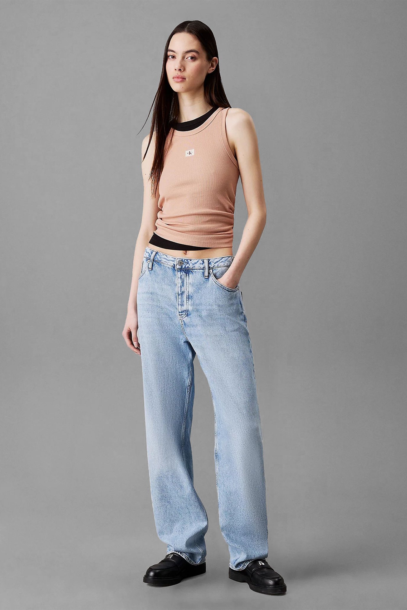 Женская пудровая майка WOVEN LABEL RIB TANK TOP 2