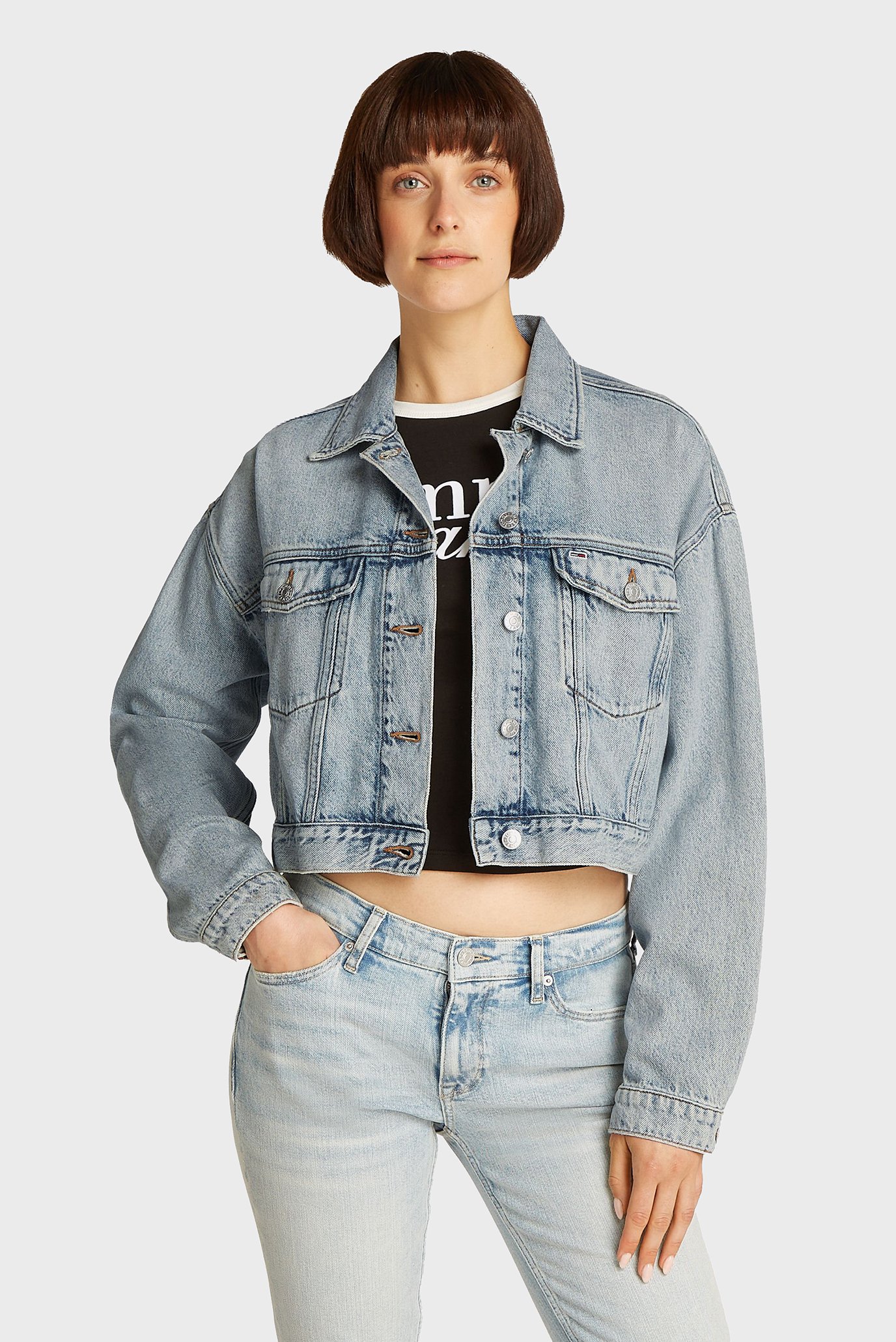 Женская голубая джинсовая куртка CROP TRUCKER 1