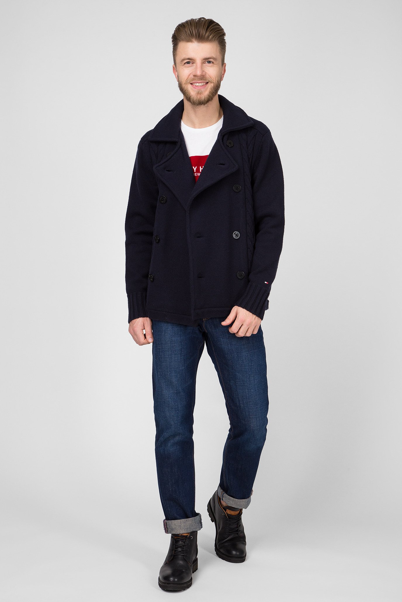 Мужское темно-синее полупальто 5