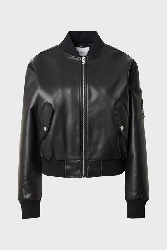 Женский черный бомбер FAUX LEATHER BOMBER JACKET