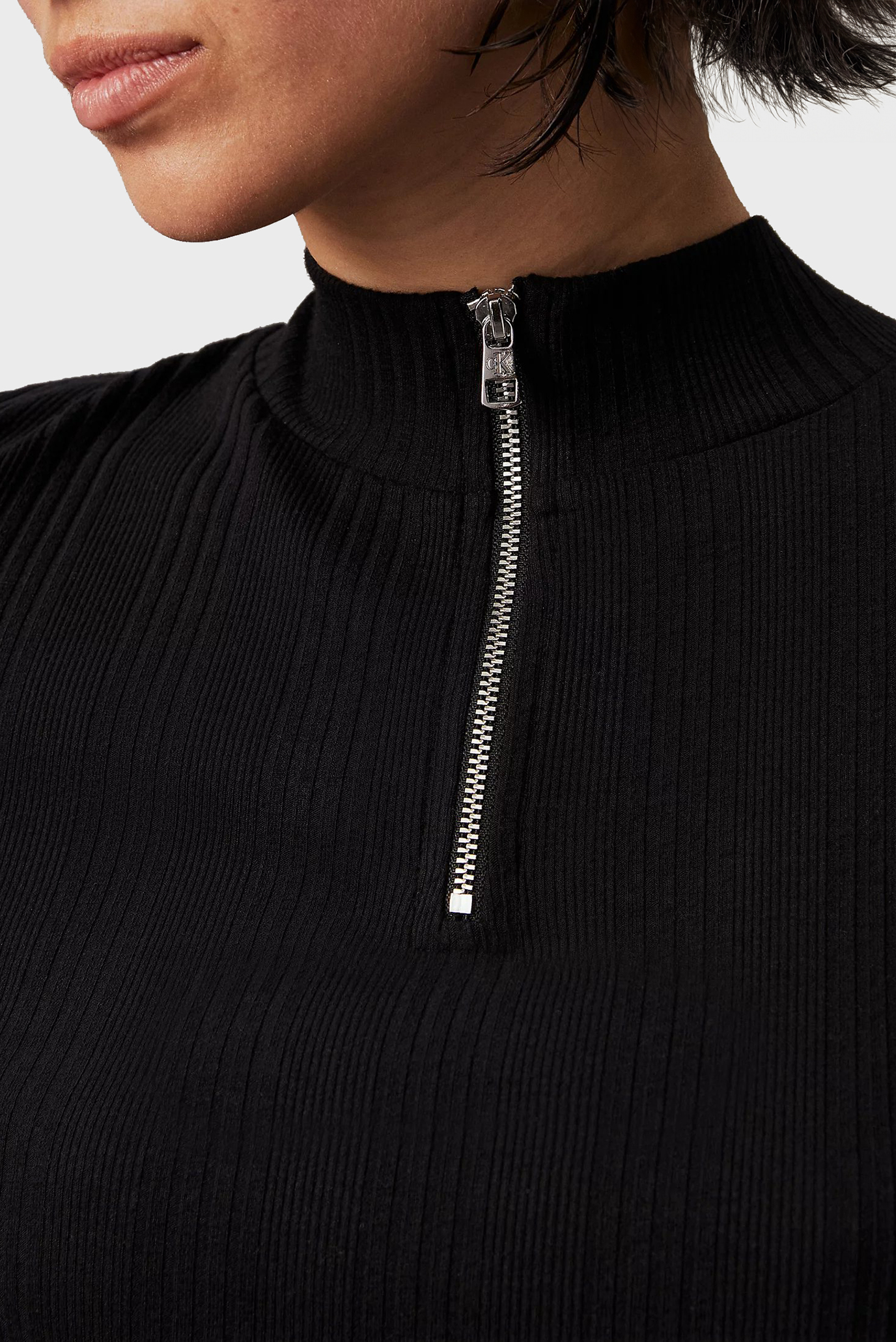 Женское черное платье VARIEGTAED RIB HALF ZIP LS DRESS 2