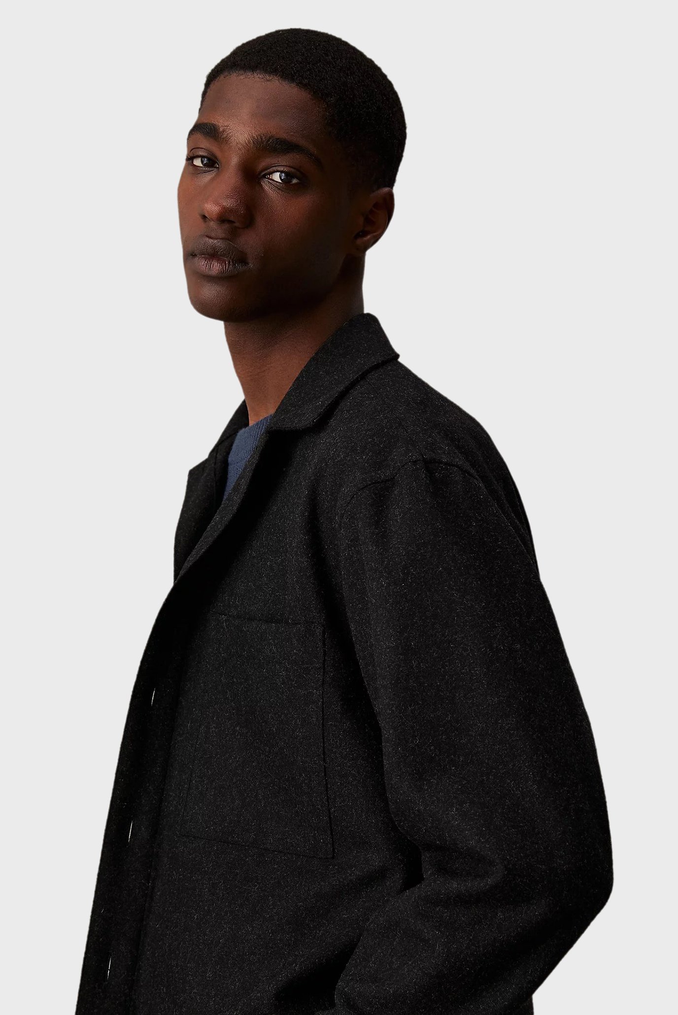 Мужская черная шерстяная рубашка WOOL BLEND OVERSHIRT 4