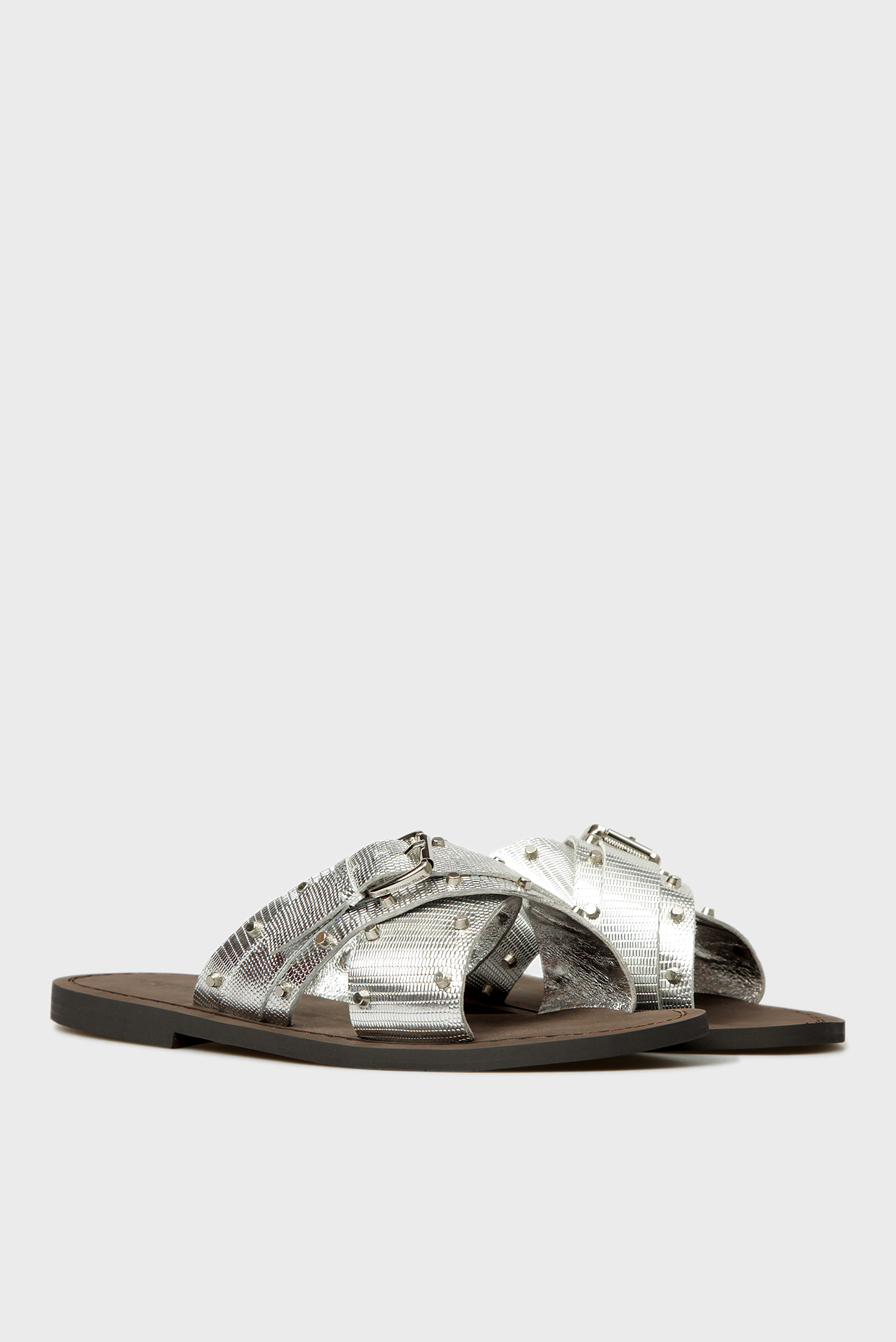 Женские серебристые кожаные слайдеры 7