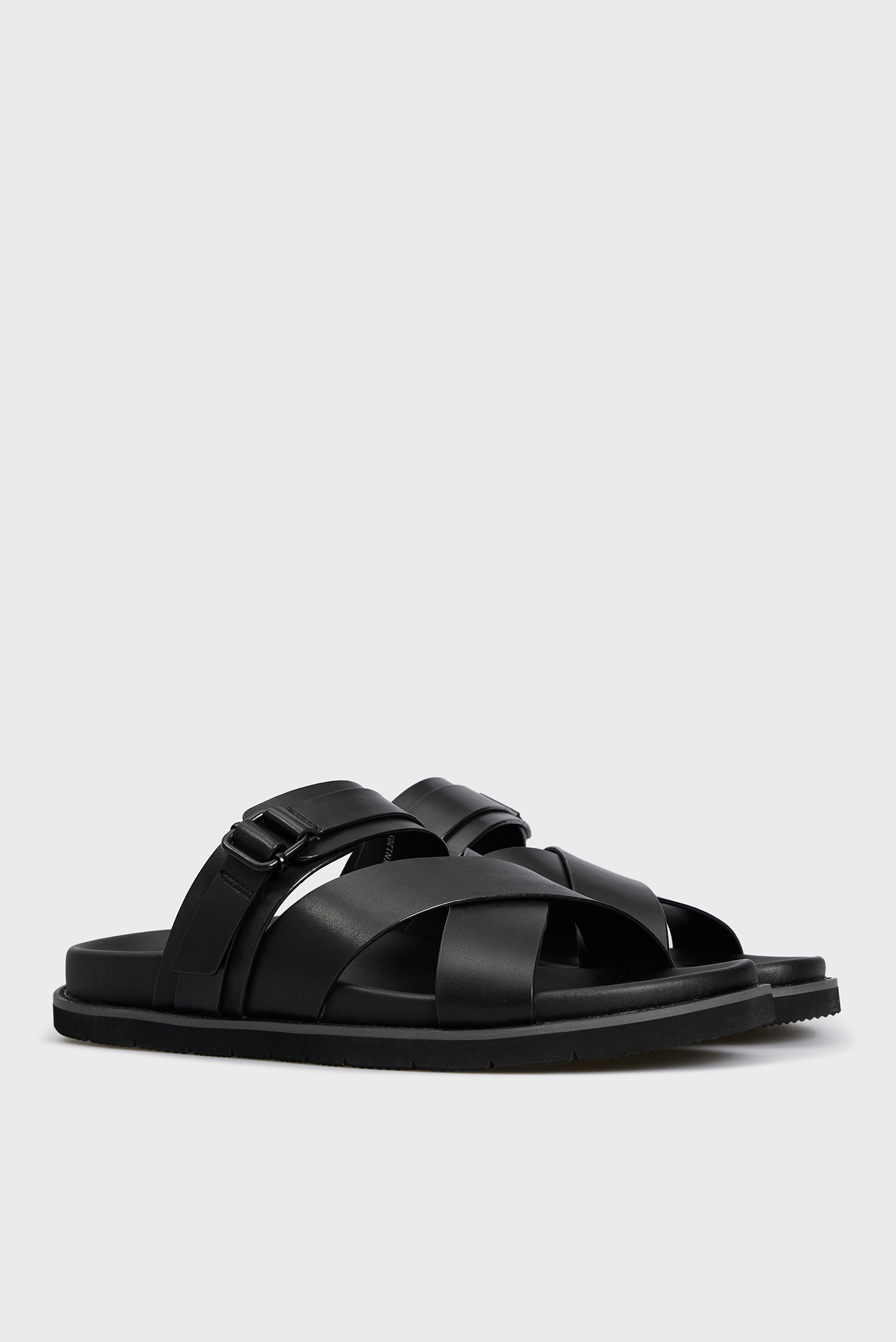 Мужские черные кожаные слайдеры 8