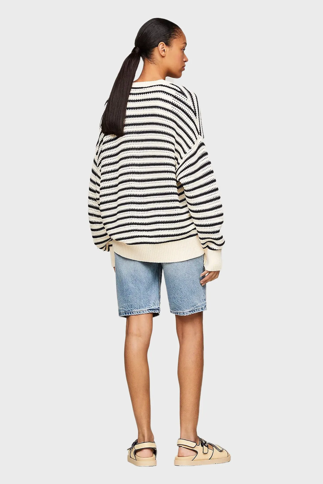 Женский кардиган в полоску CROCHET STP BOXY V-NK 3
