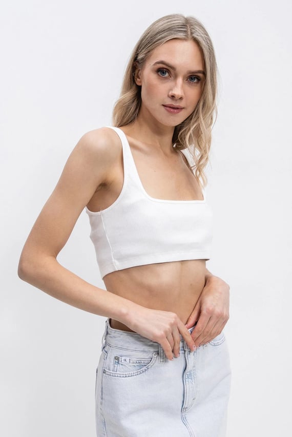 Женский белый топ LEATHER PATCH RIB BRALETTE