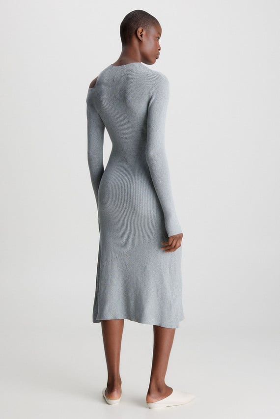 Женское серое платье MELANGE RIB CUT OUT KNIT DRESS