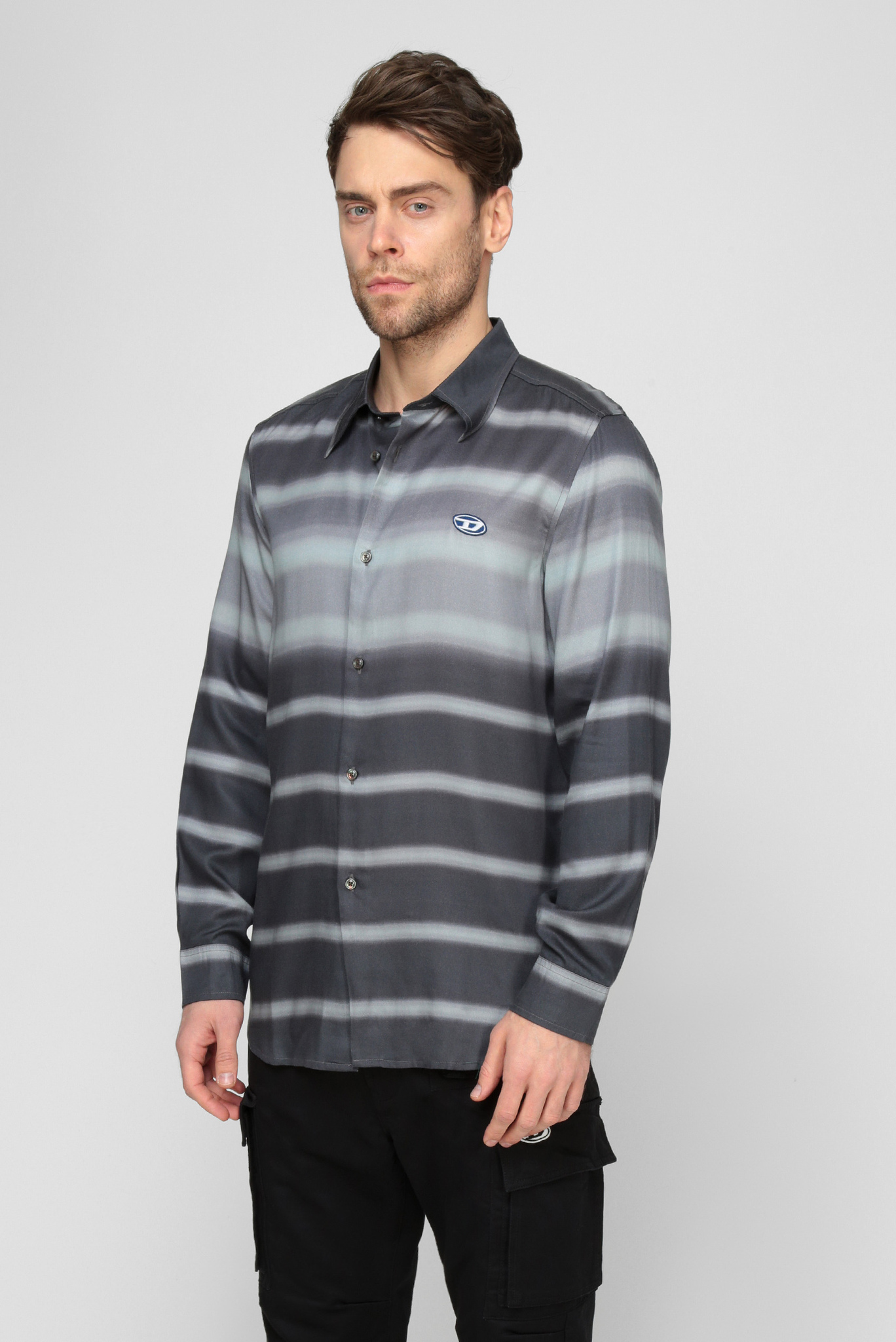 Мужская черная рубашка ТUCKER-STRIPE 2