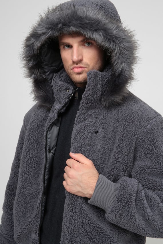 Мужской серый бомбер Lewis Hamilton COZY HOODED BOMBER JACKET