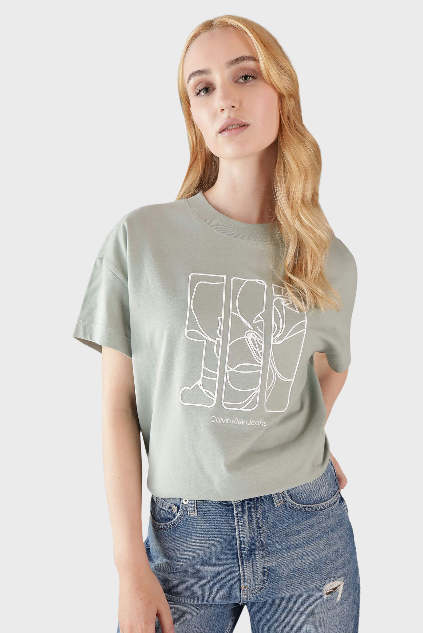Женская мятная футболка EMBROIDERED AW RELAXED TEE 4