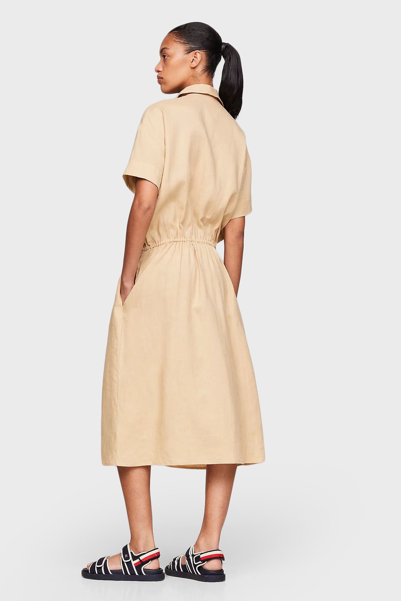 Женское бежевое льняное платье LINEN SS MIDI SHIRT DRESSTommy Hilfiger Женское бежевое льняное платье LINEN SS MIDI SHIRT DRESS 2