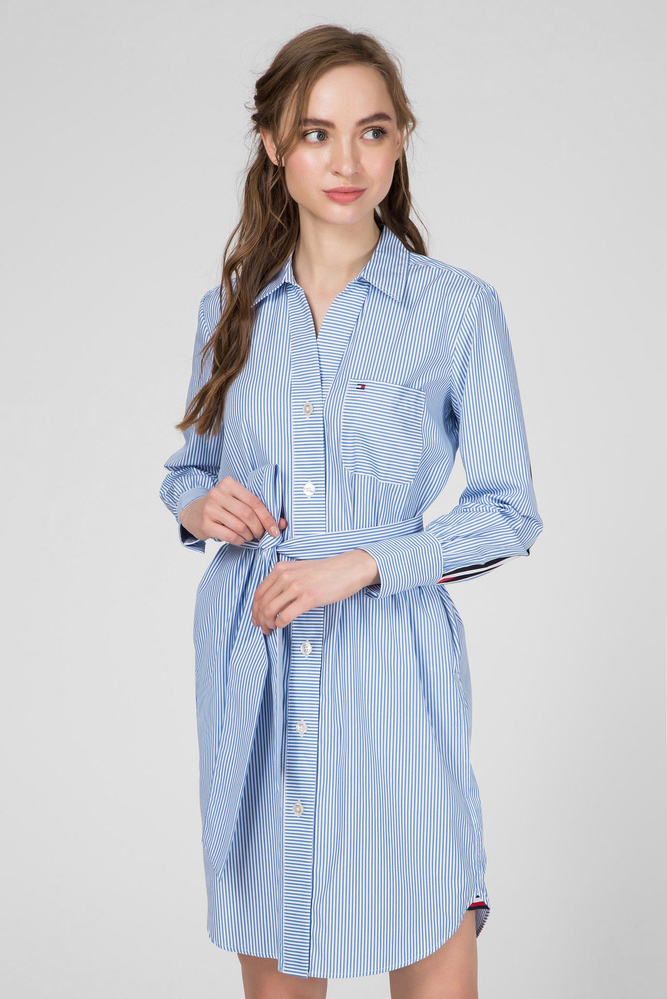 Женское голубое платье-рубашка в полоску LARA 1