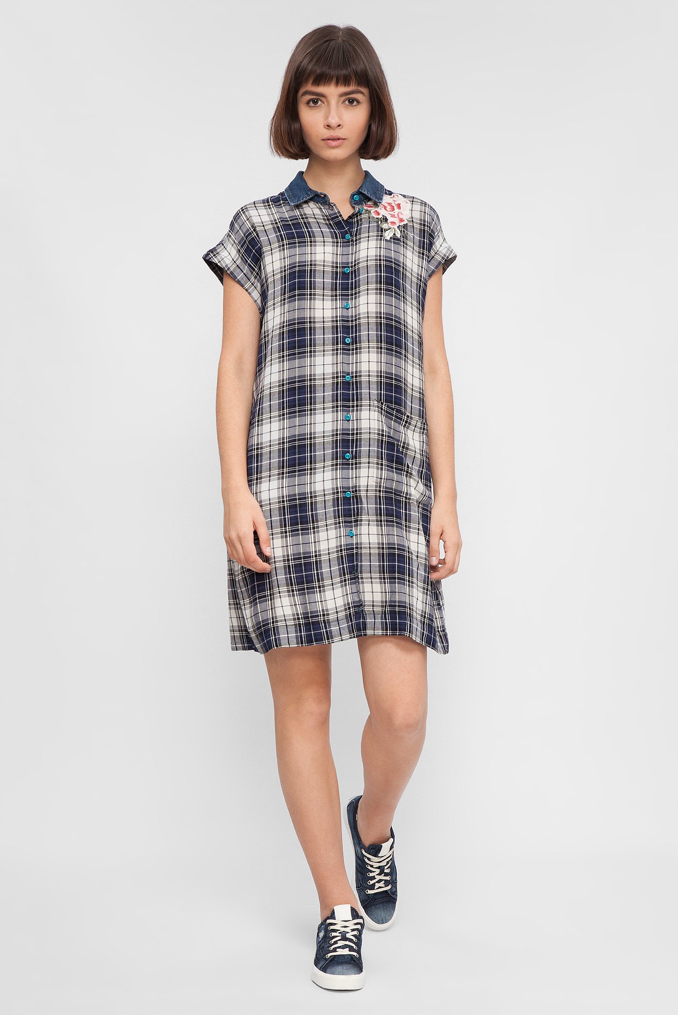 Женское синее платье-рубашка 10