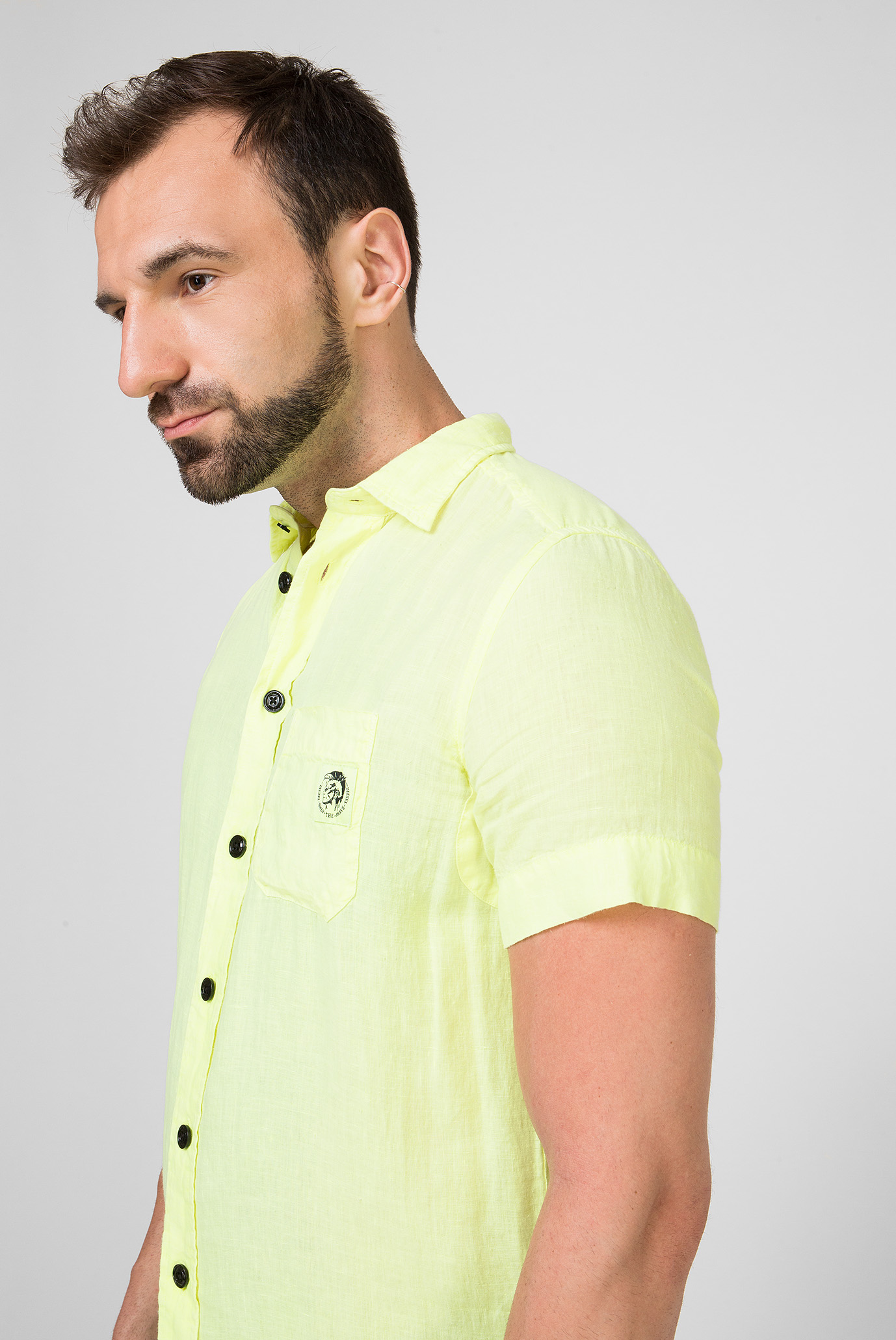 Мужская желтая льняная рубашка S-kiruma 7