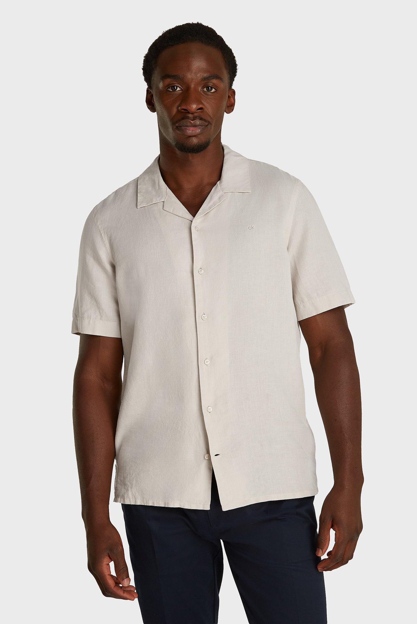 Мужская бежевая льняная рубашка LINEN COTTON CUBAN 1