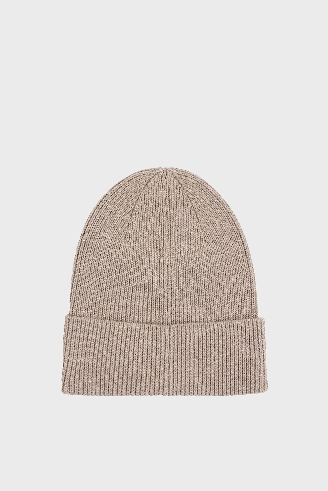 Женская бежевая шапка CK EMBROIDERY FINE RIB BEANIE 3