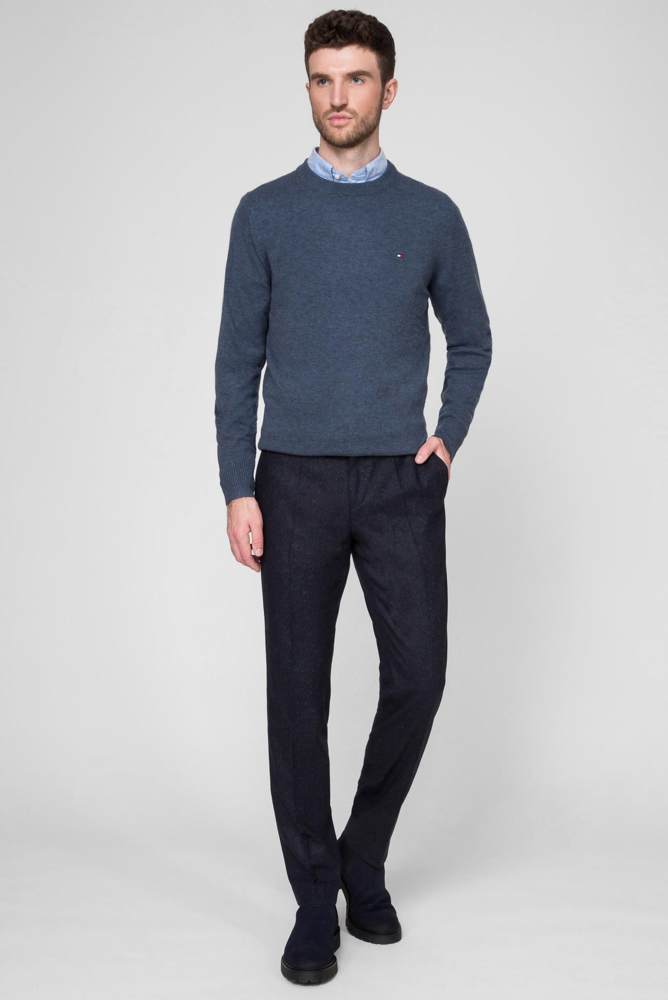 Мужской синий шерстяной джемпер LAMBSWOOL CREW NECK 5