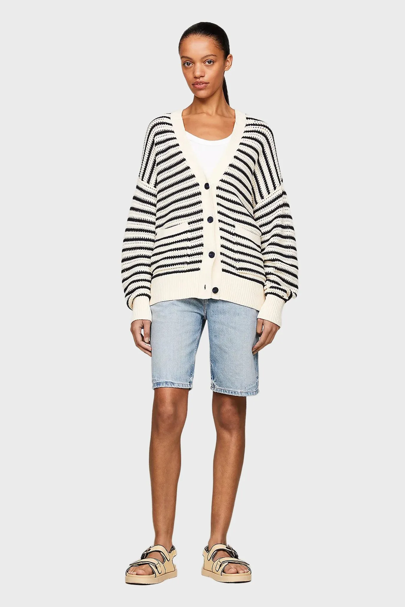 Женский кардиган в полоску CROCHET STP BOXY V-NK 2