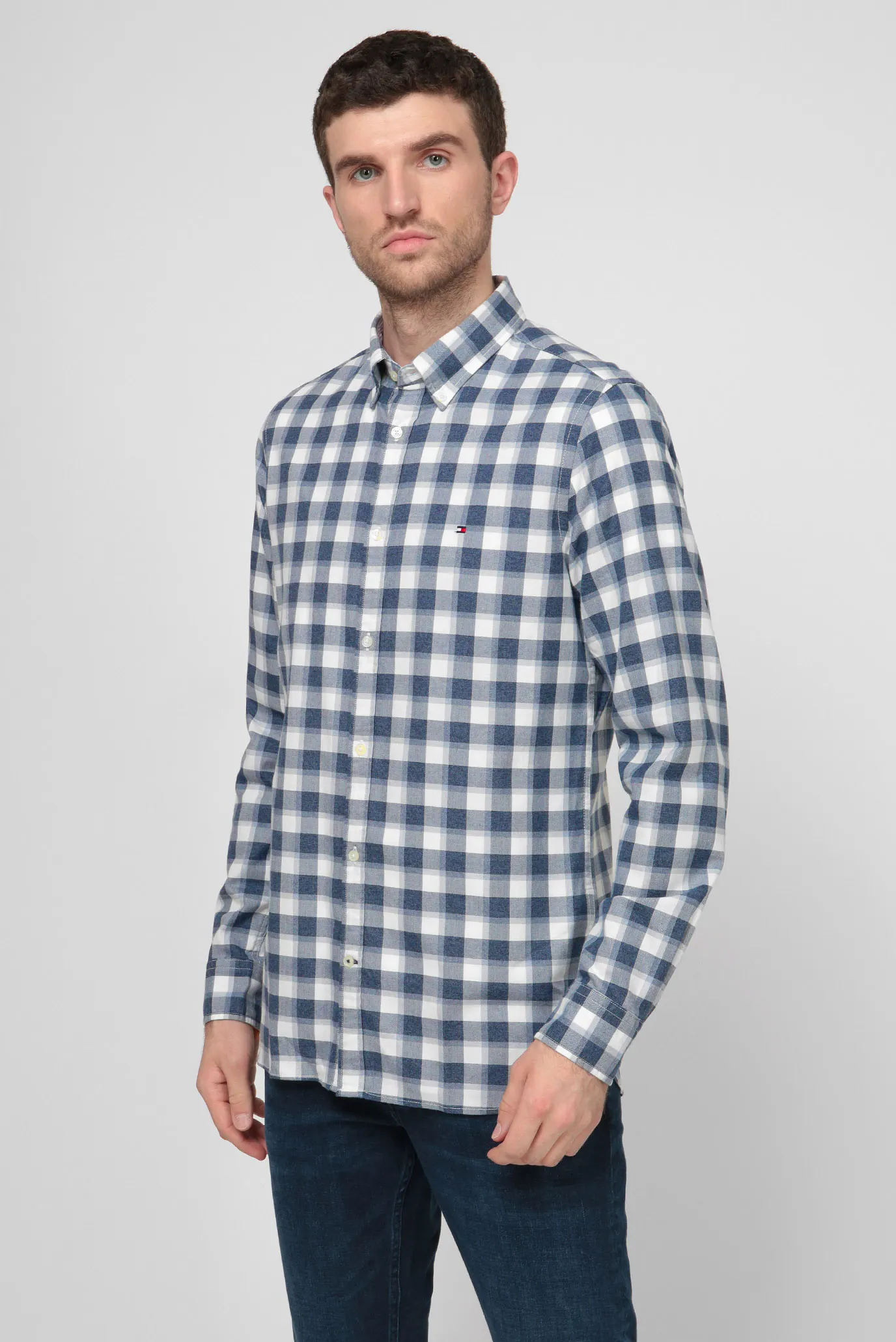 Мужская темно-синяя рубашка в клетку 8