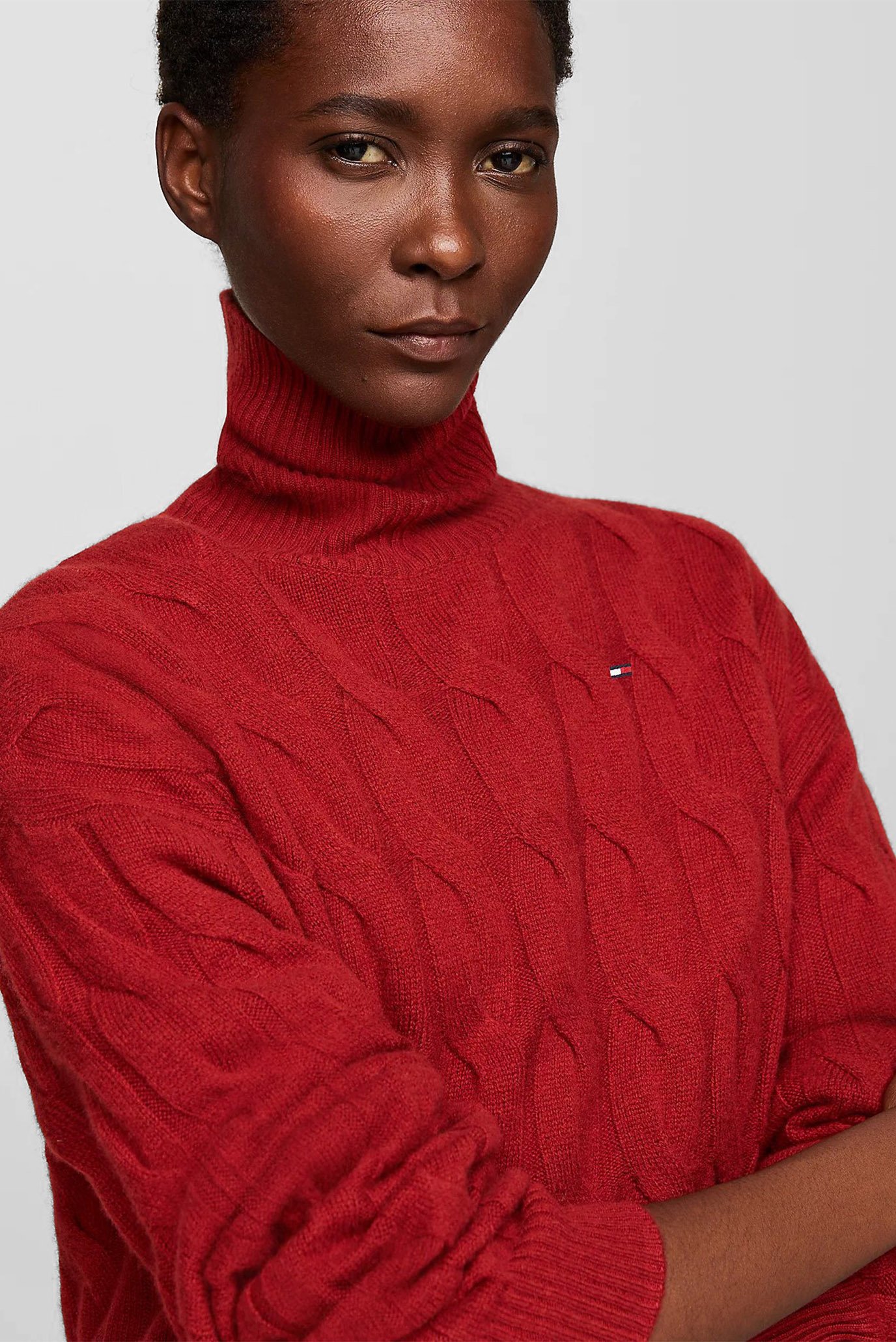 Женский красный шерстяной гольф SOFT WOOL CABLE ROLL-NK 4