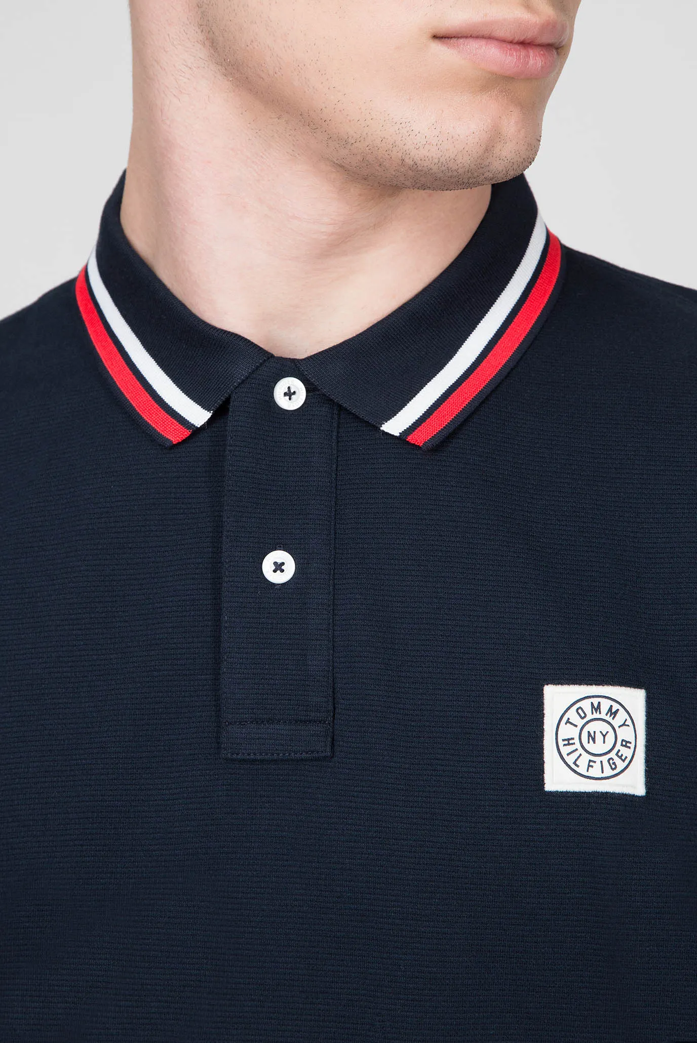 Мужское синее поло с длинным рукавом SOLID TEXTURE BADGE LS 9