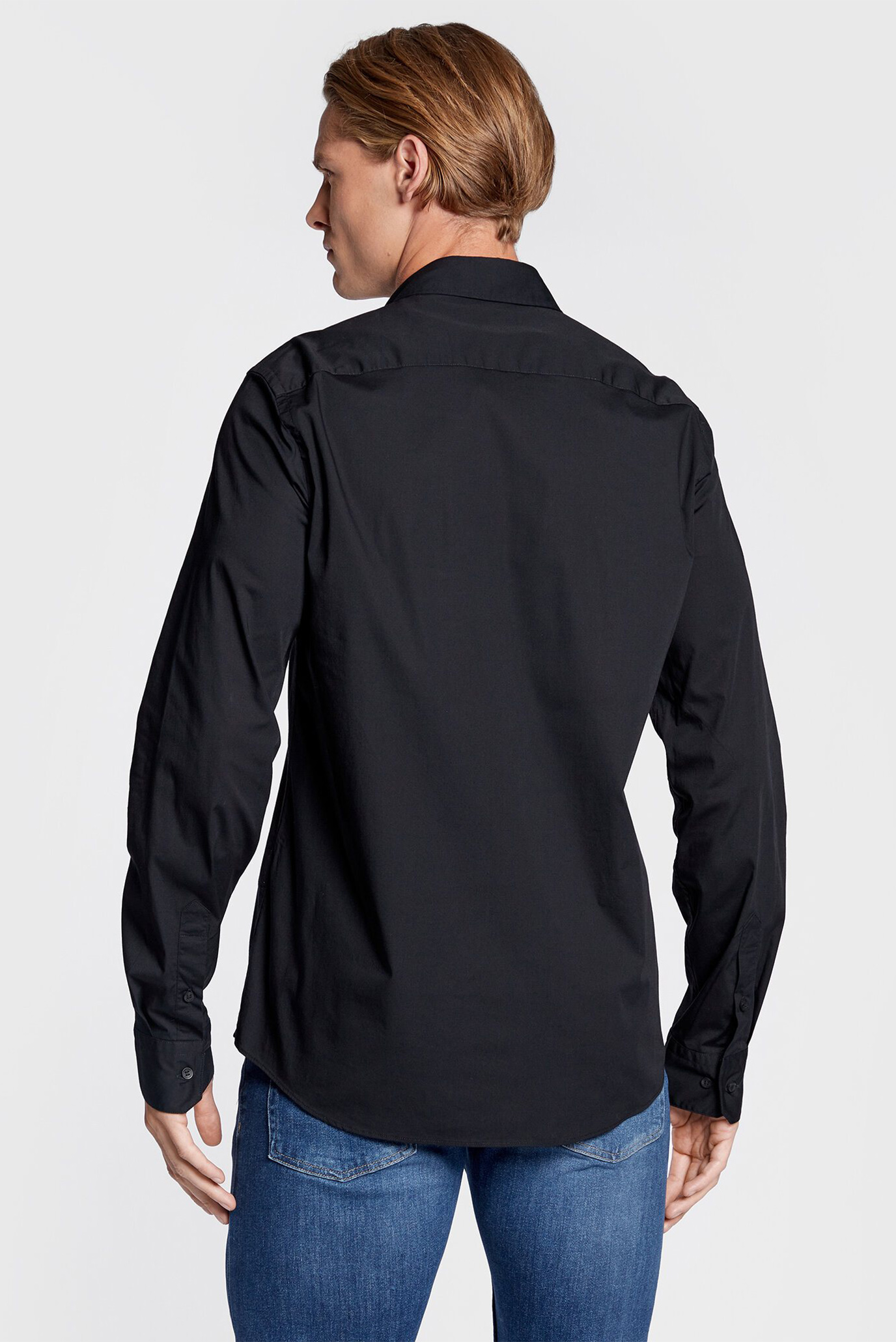 Мужская черная рубашка STRETCH POPLIN SLIM 2