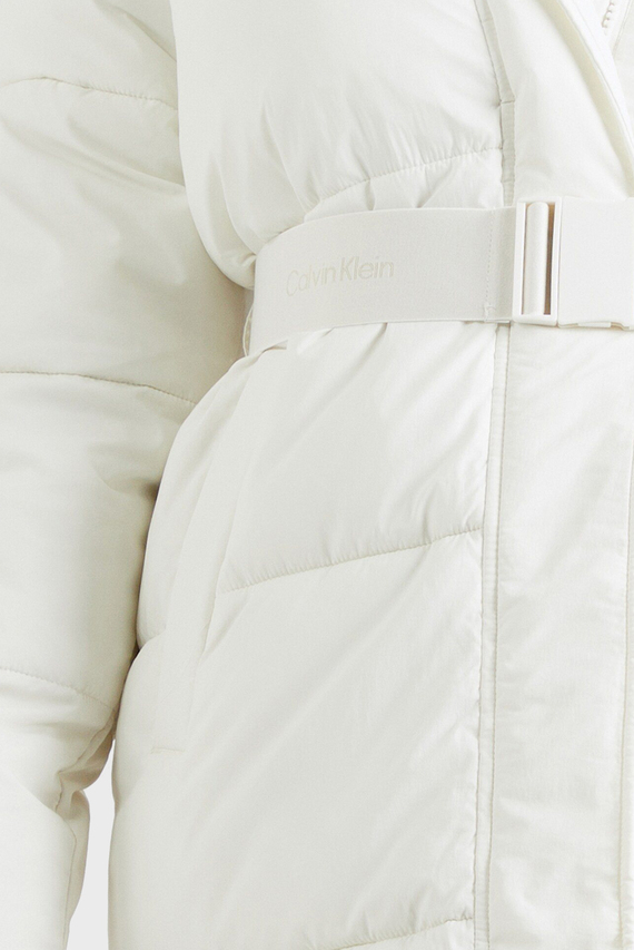 Женская белая куртка LOGO BELT LONG PUFFER