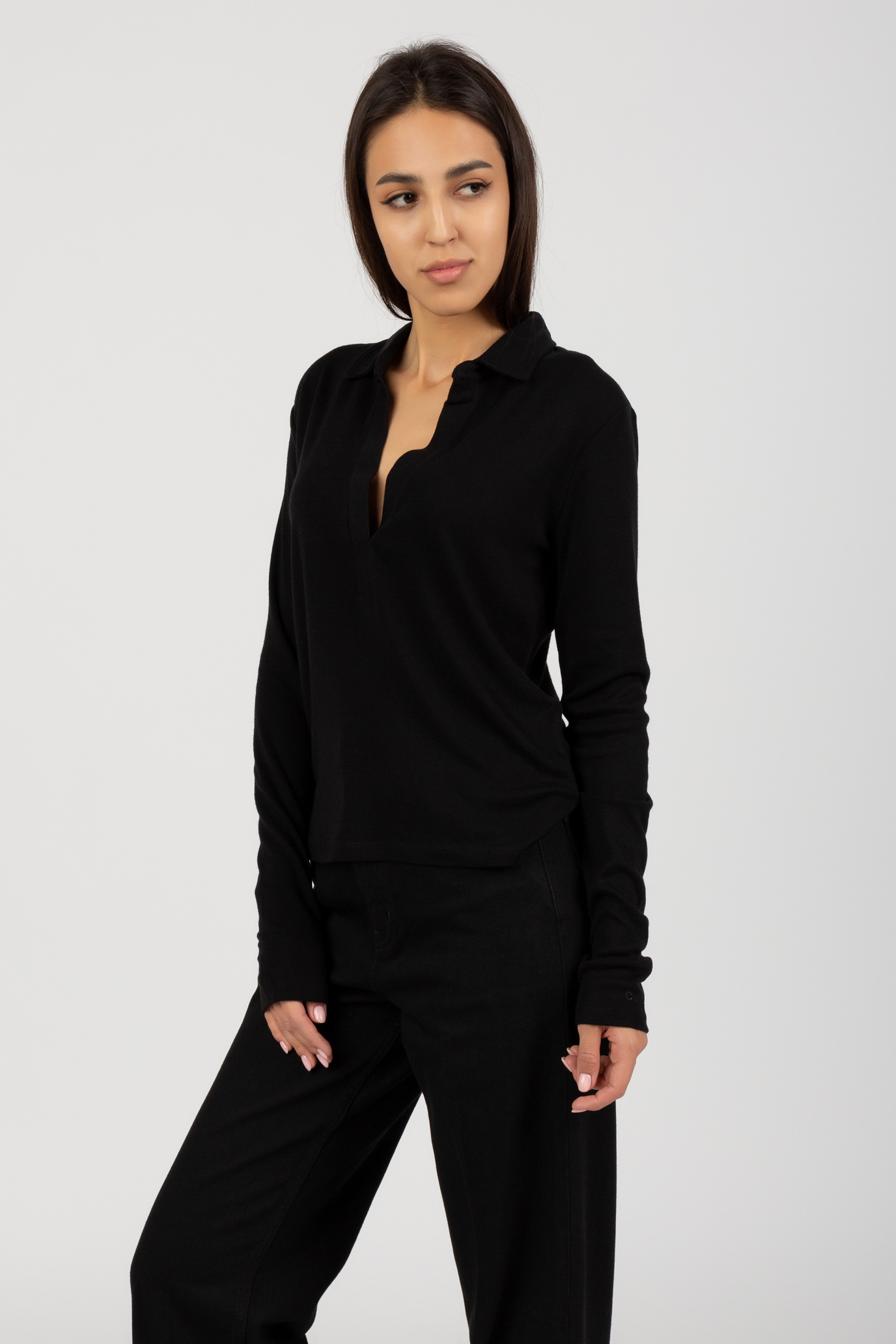 Лонгслив WOOL BLEND OPEN NECK POLO TOP 2