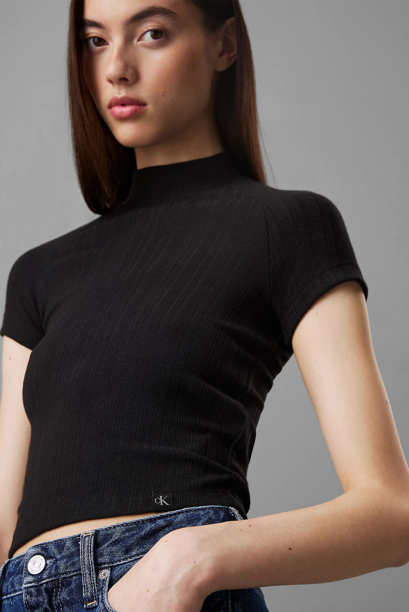 Женский черный топ WARM TEXTURE RIB MOCKNECK TOP 4