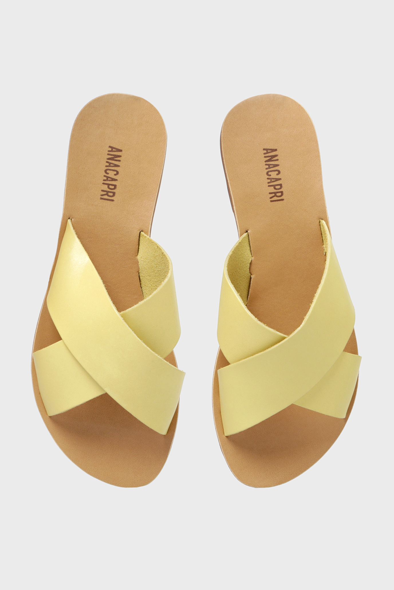 Женские желтые кожаные слайдеры 8
