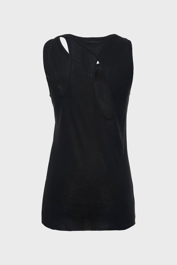 Женский черный топ SHEER CREPE JERSEY CUT OUT TANK