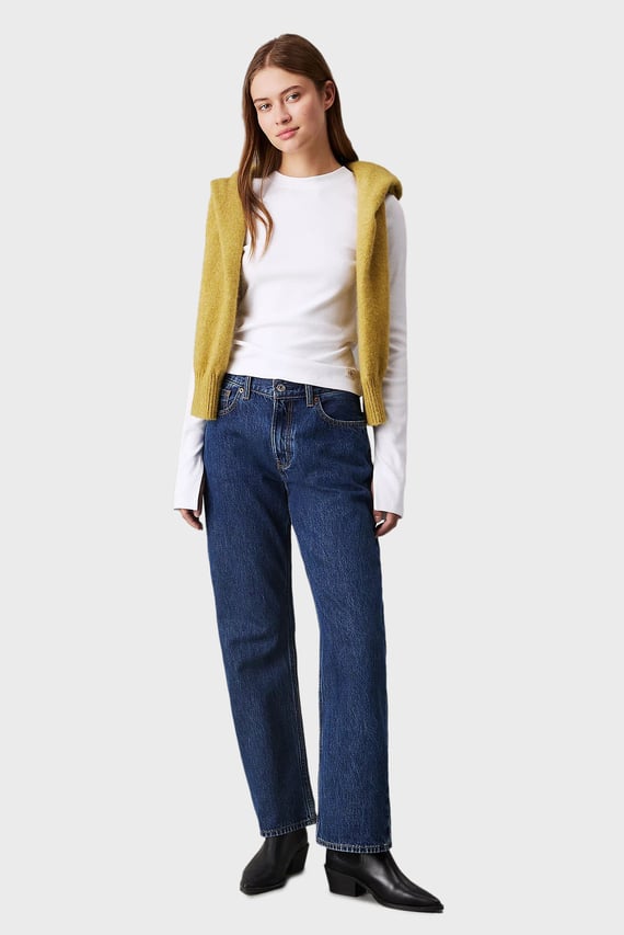 Женский белый лонгслив WOVEN LABEL RIB LS TOP
