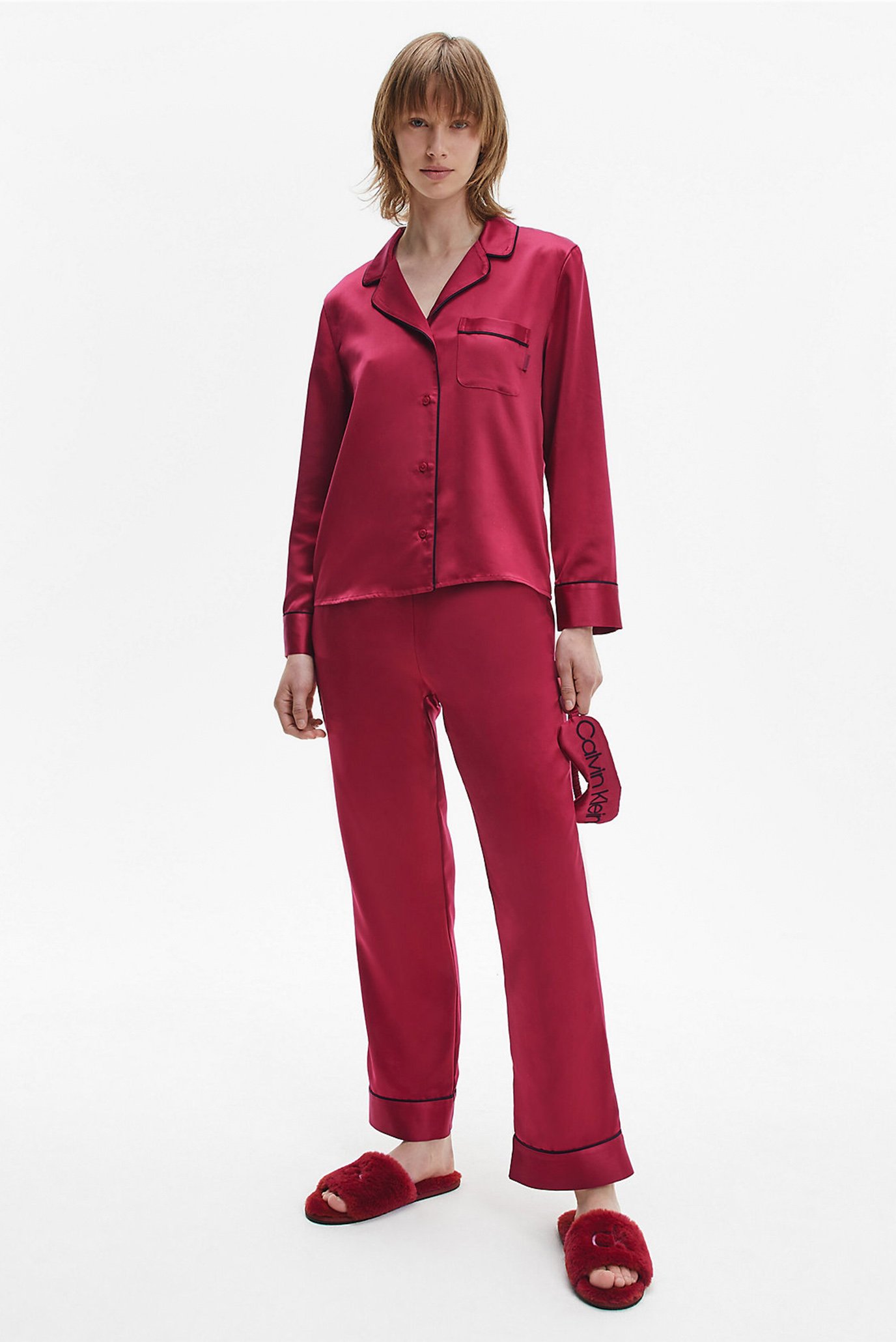 Женская малиновая пижама (рубашка, брюки, маска для сна) Calvin Klein Женская малиновая пижама (рубашка, брюки, маска для сна) 7