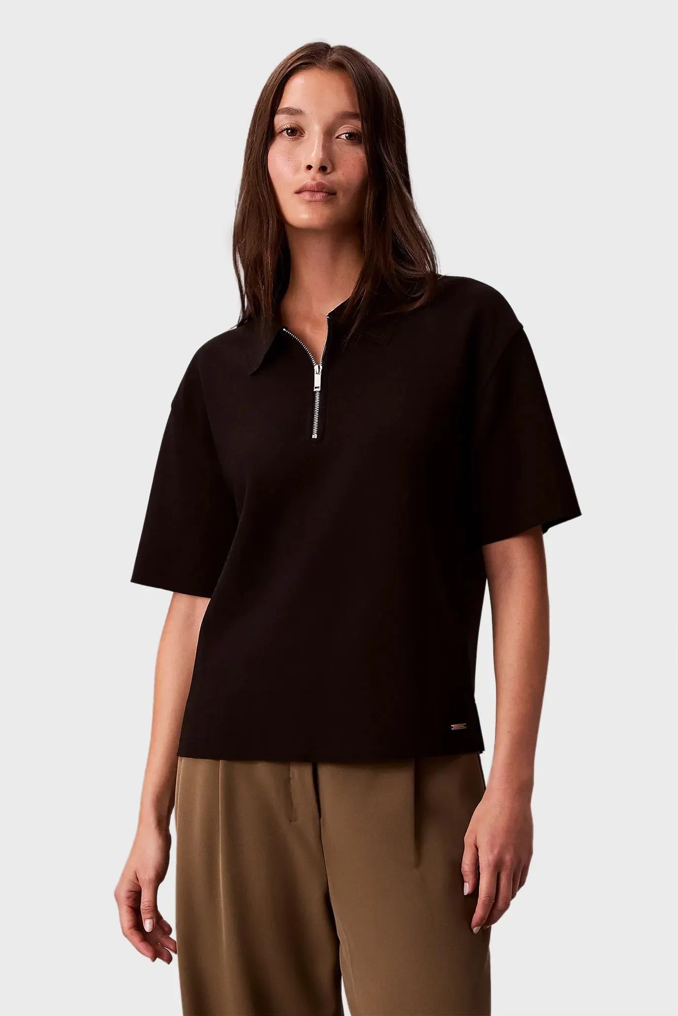 Поло SS TAILORED KNIT COLLAR ZIP TOP 1