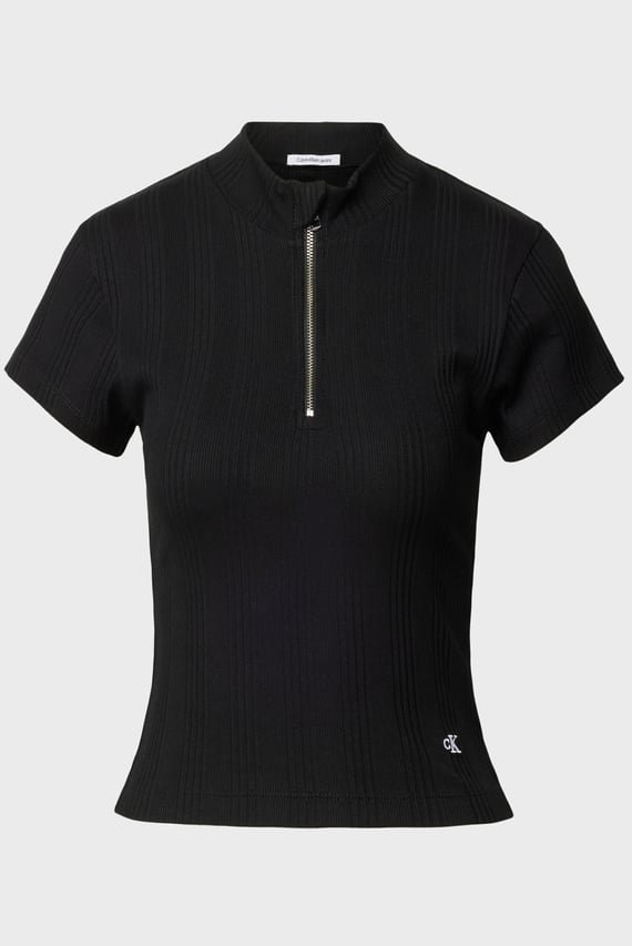 Женский черный топ VARIEGATED RIB HALF ZIP TOP